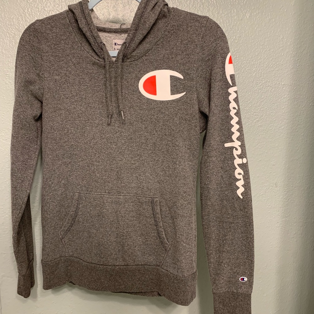 Champion Gray Pullover Jacket Sweater Big Logo